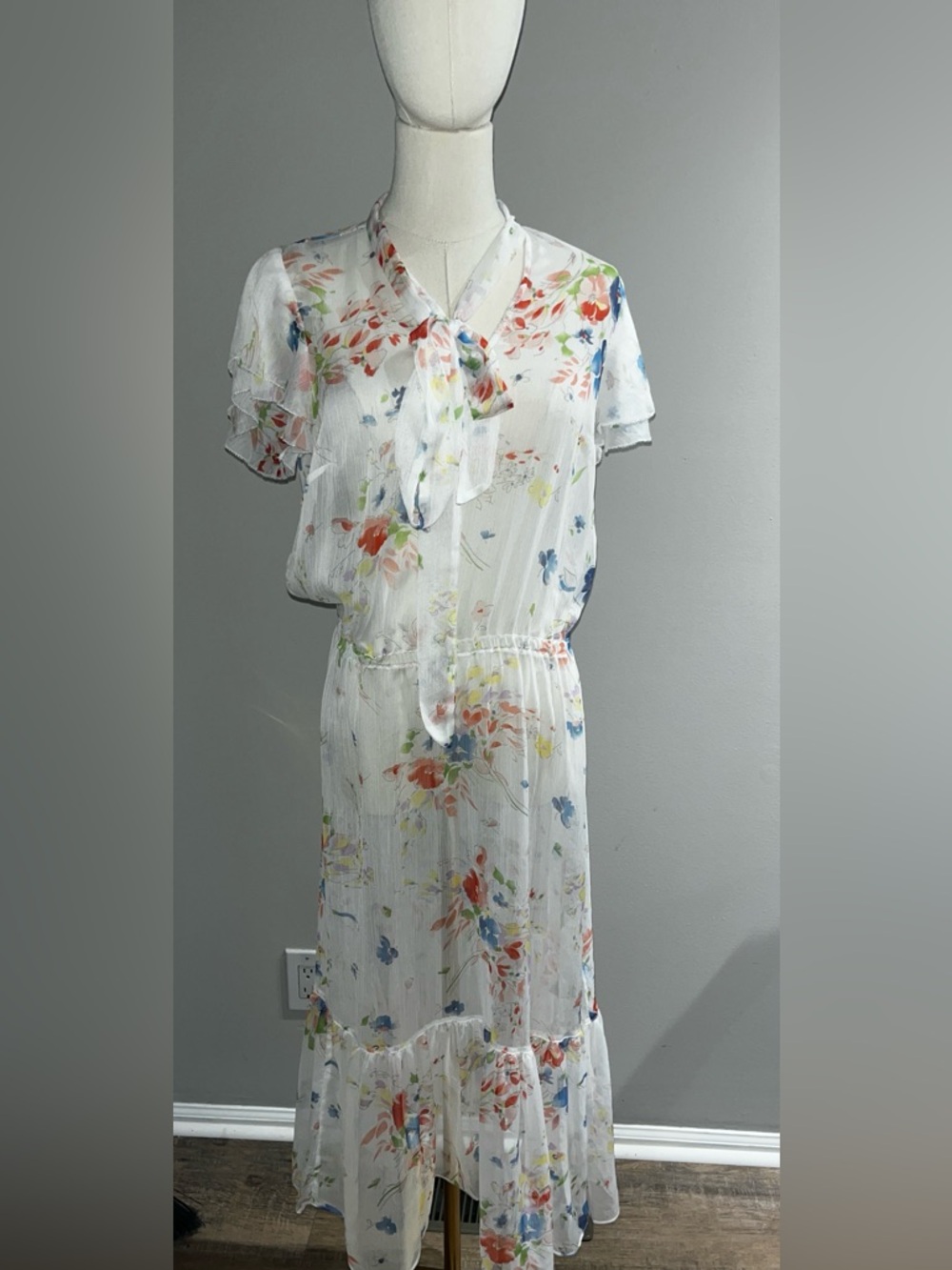 Lauren by Ralph Lauren floral tie neck Georgette Dress